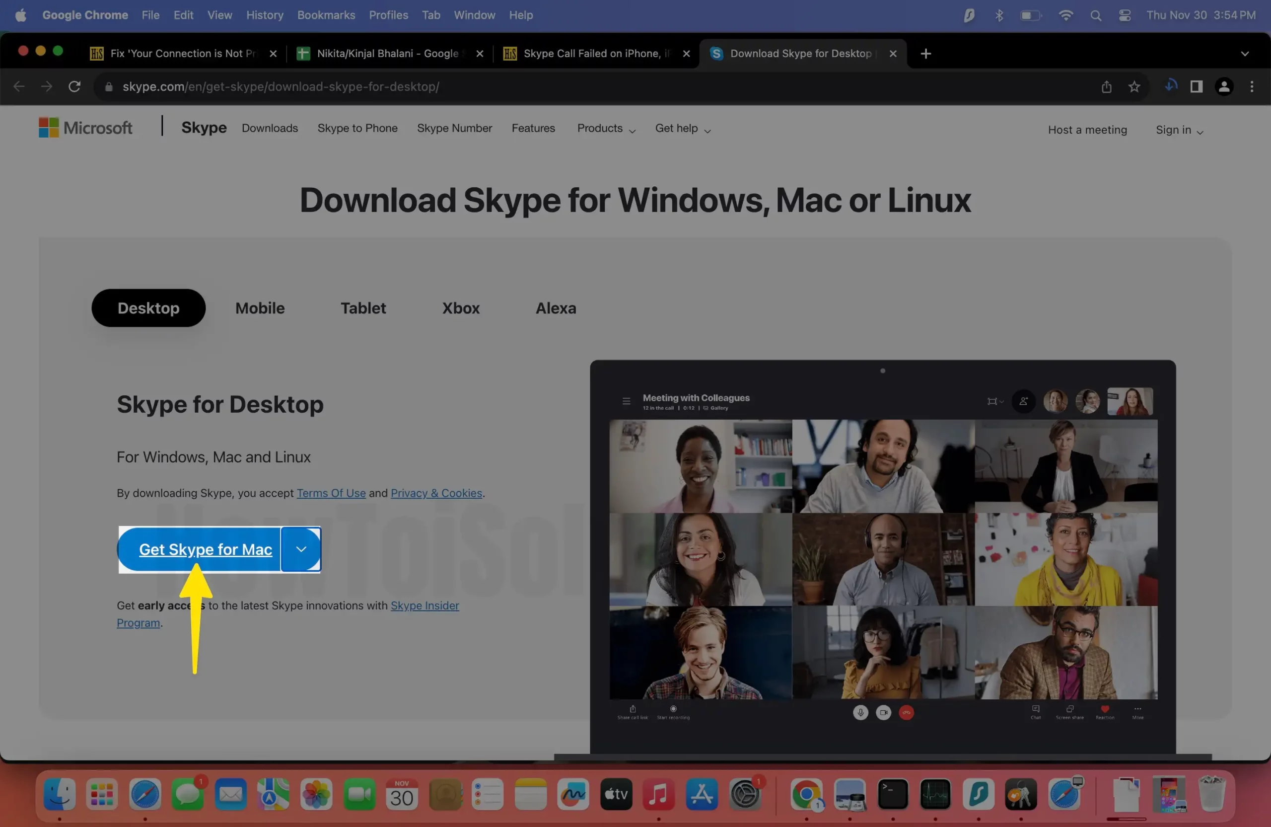 Tap Get Skype For Mac on Mac