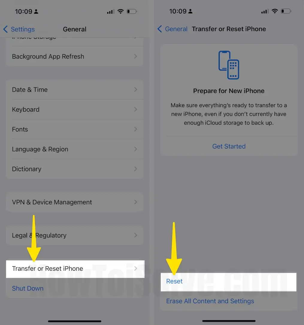 Tap Transfer or Reset iPhone Select Reset on iPhone