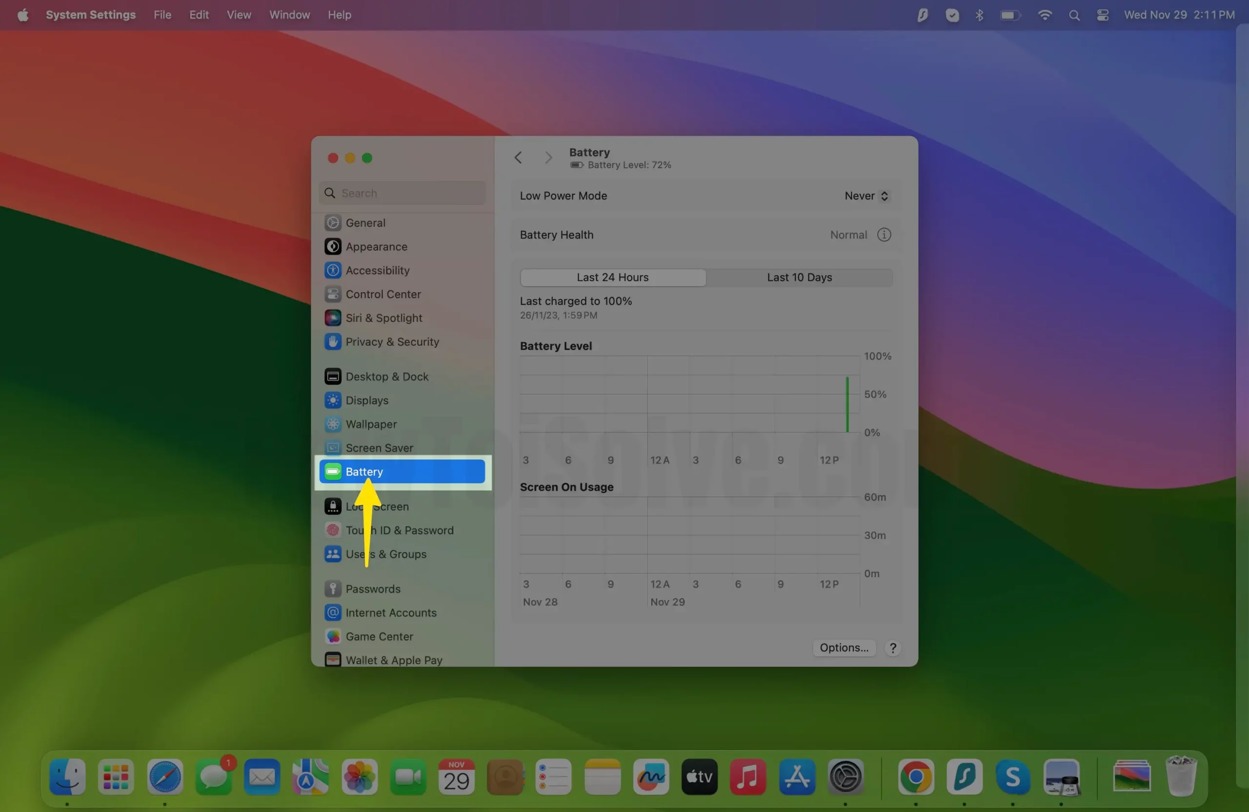 Tap on Battery on Mac