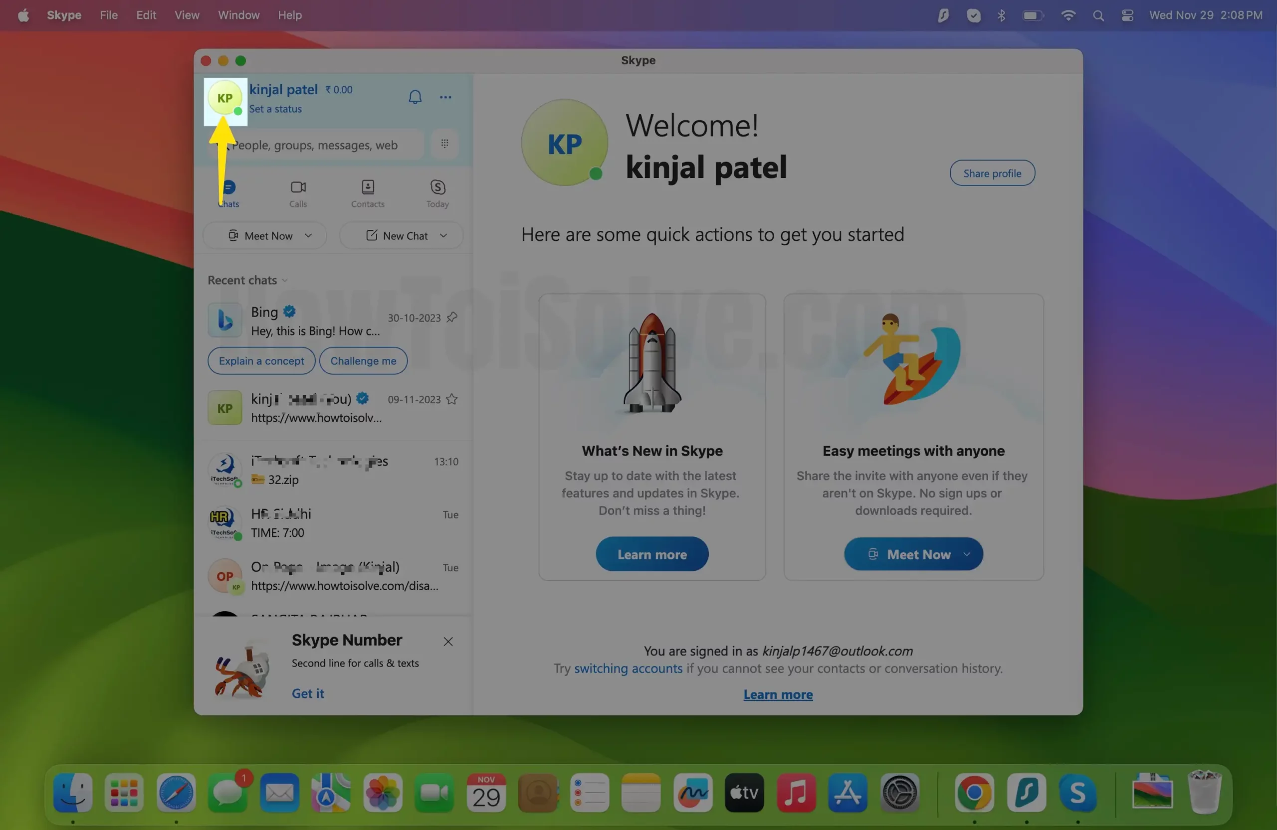 Tap on Profile Icon on Mac