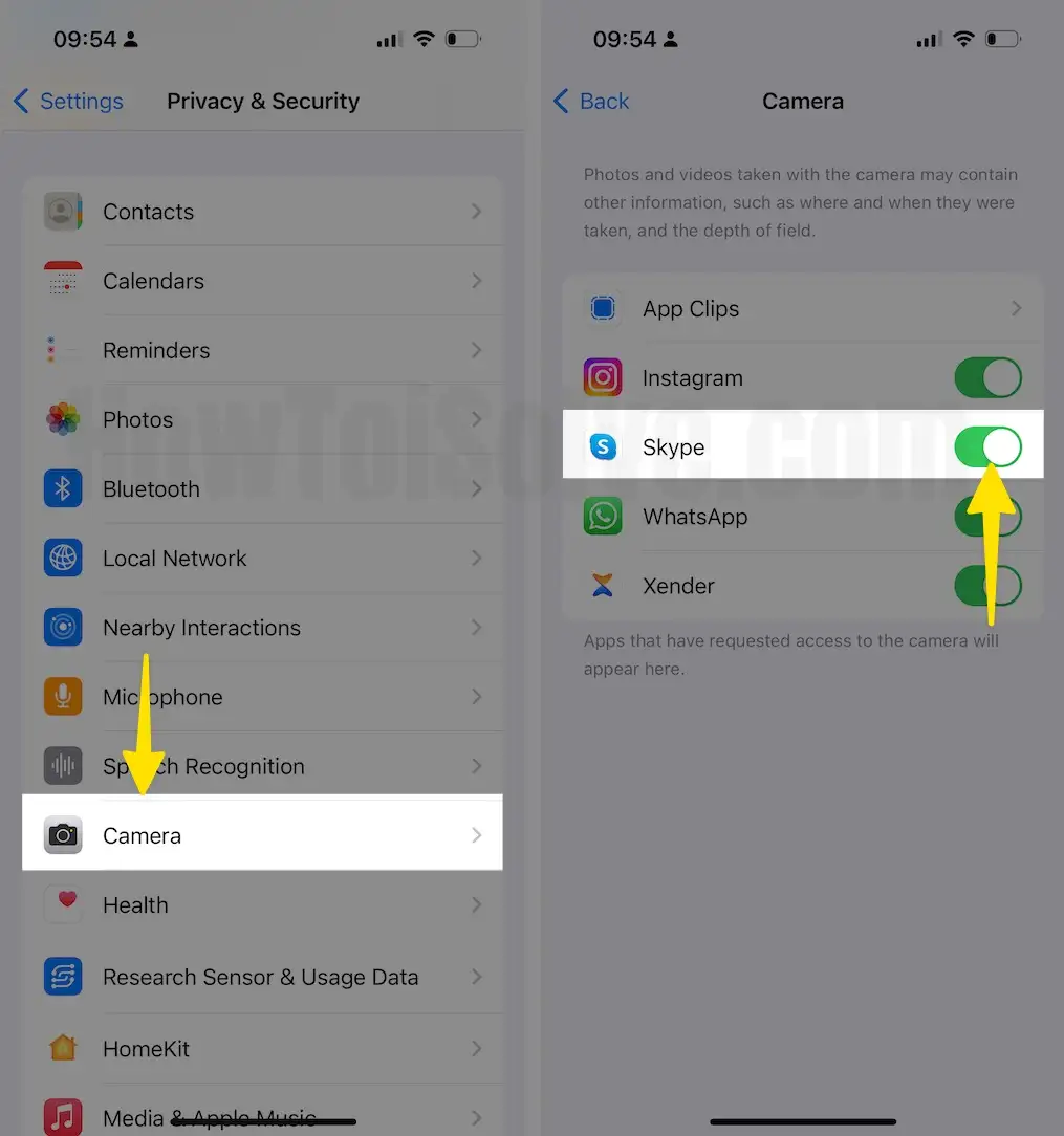 Choose Camera Permission Access to Skype on iPhone