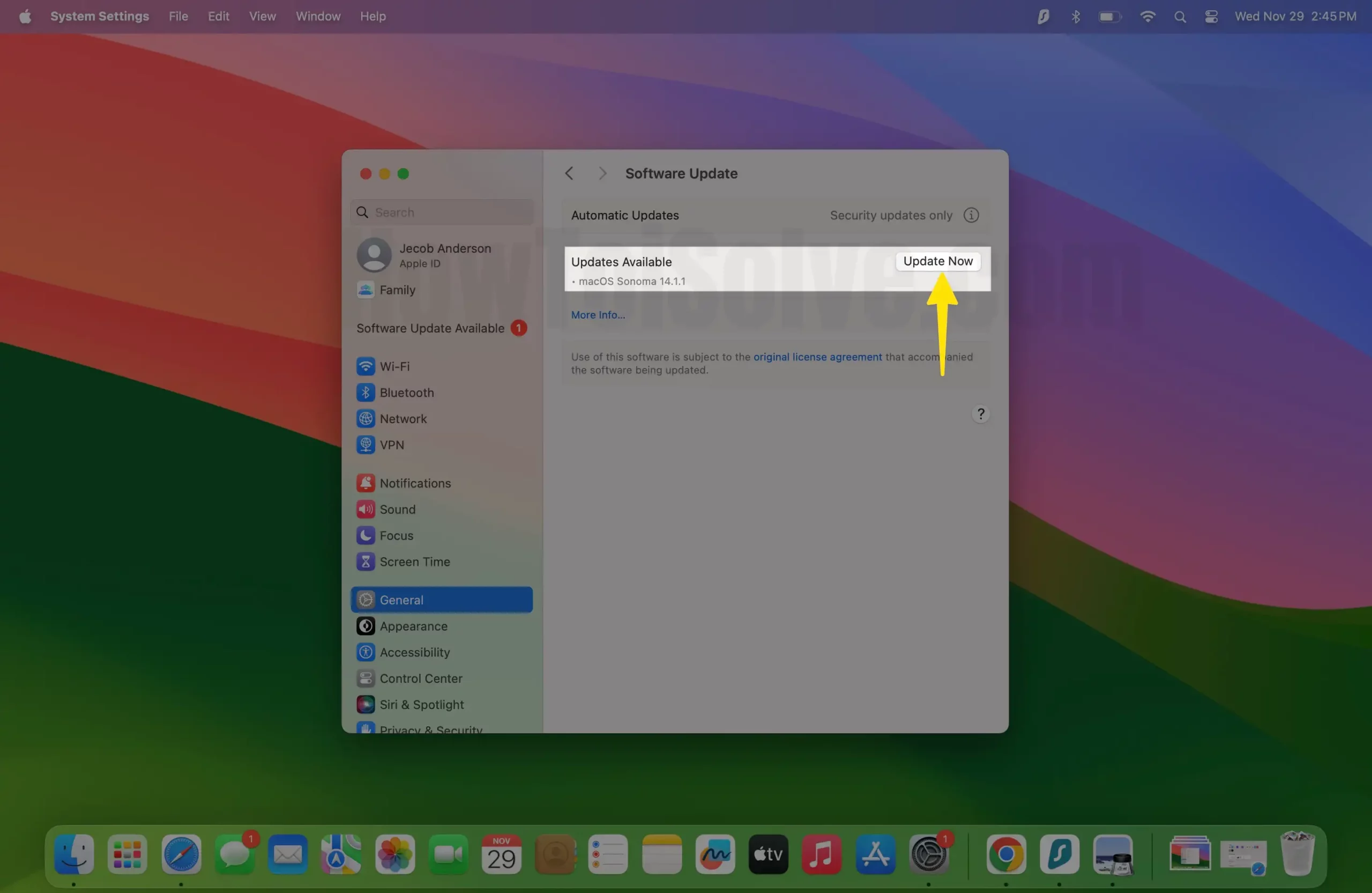 Click on Update Now on Mac
