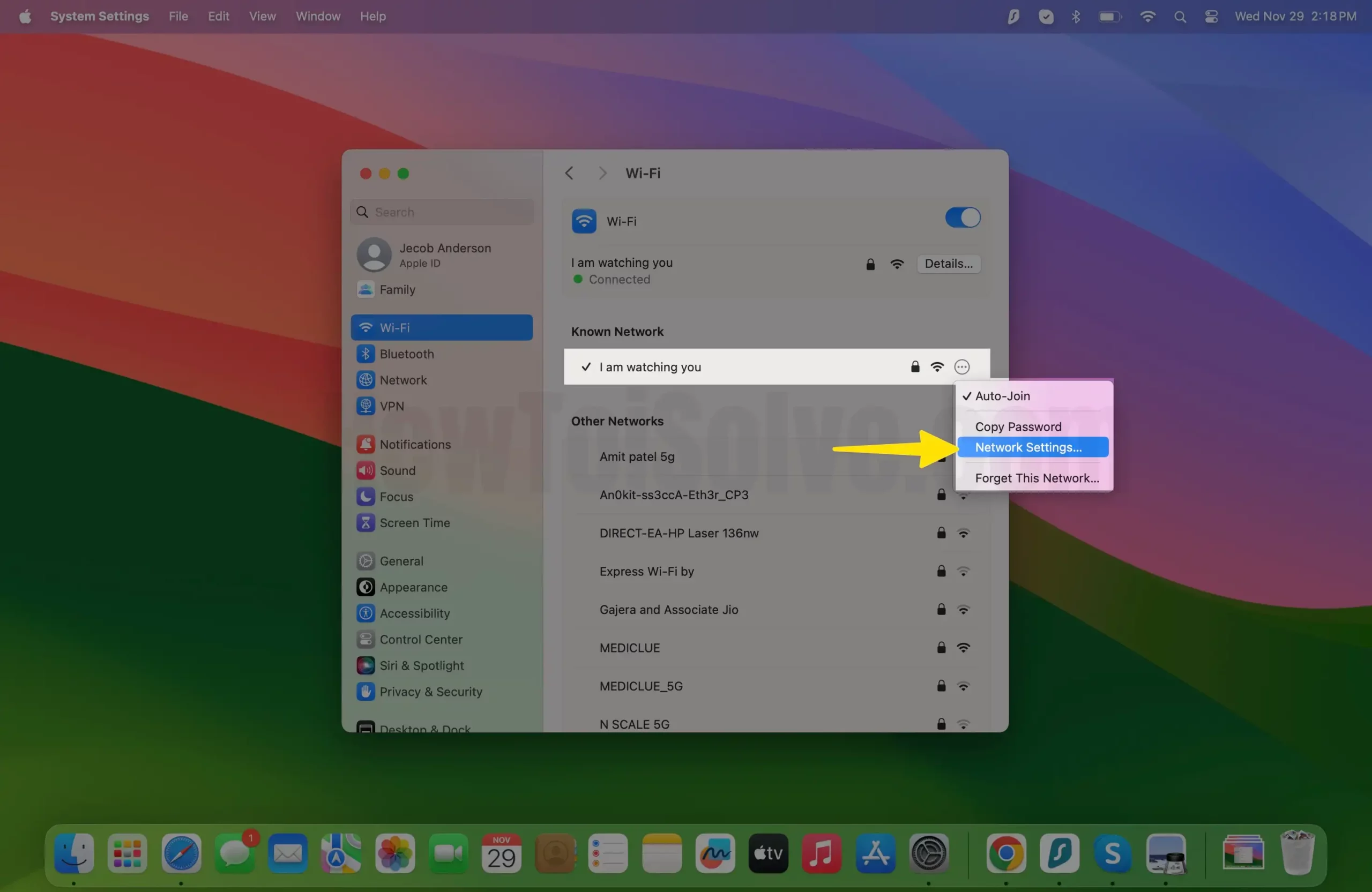 Select Network Settings on Mac