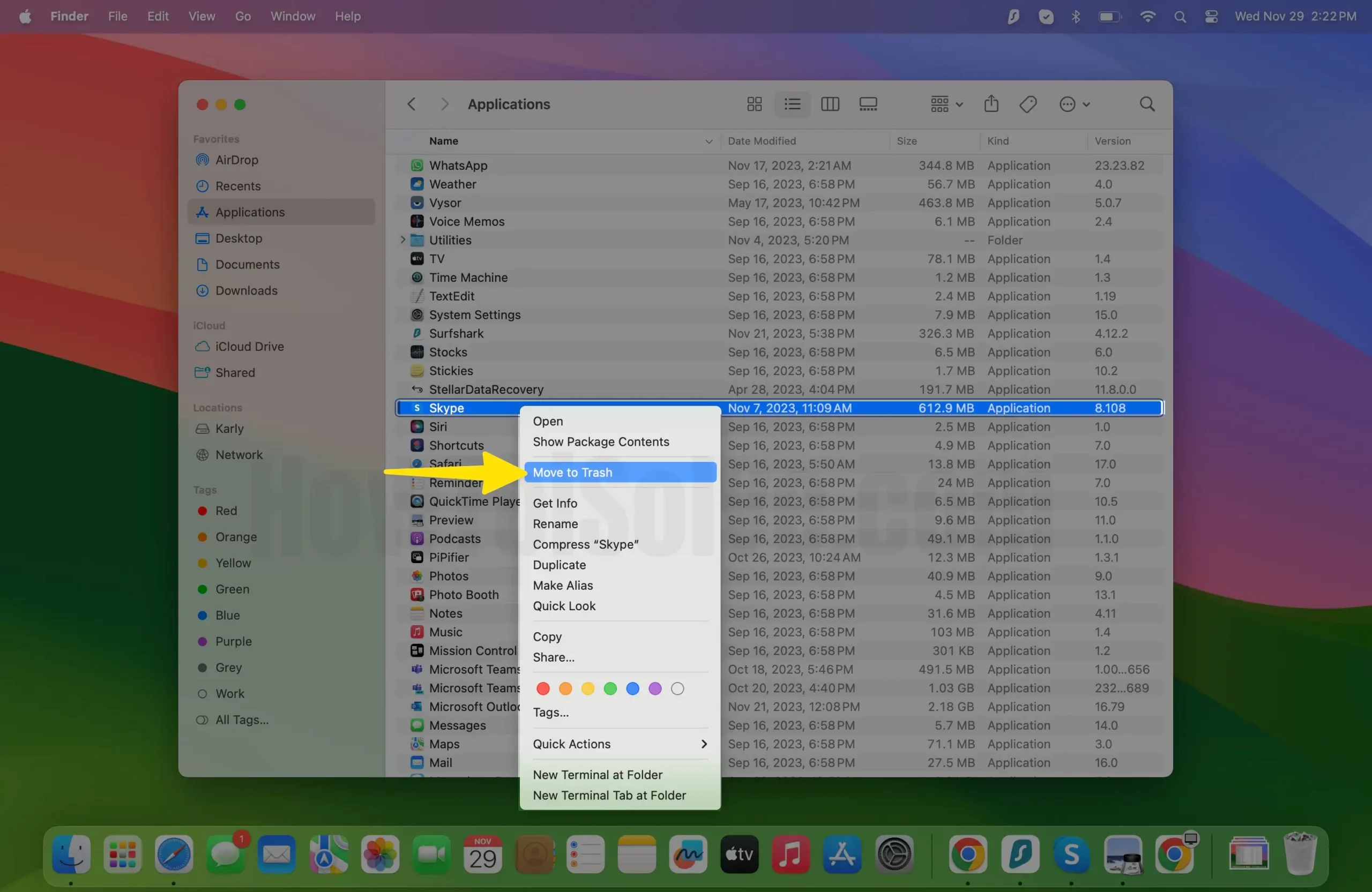 Select Right Click to Skype Tap Move to Trash on Mac