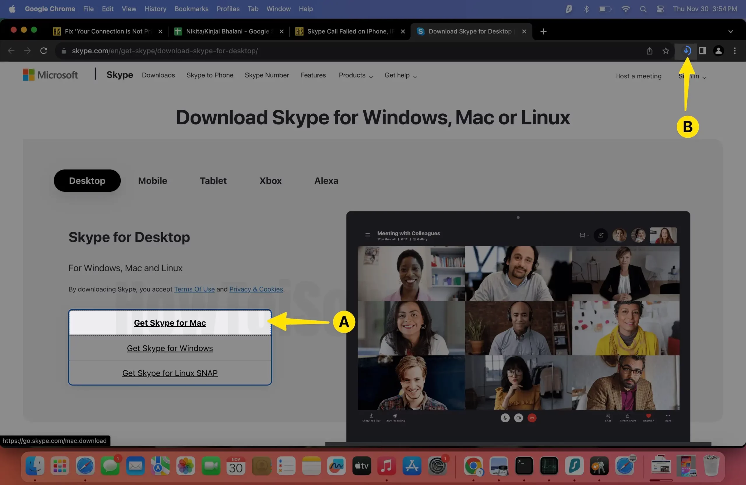 Tap Get Skype For Mac Select Download Icon on Mac