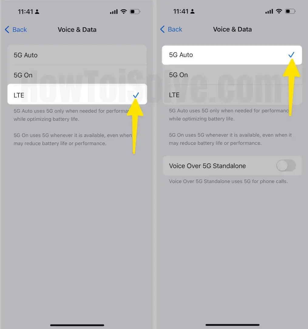 Turn on 4G:LTE Turn off VoLTE on iPhone