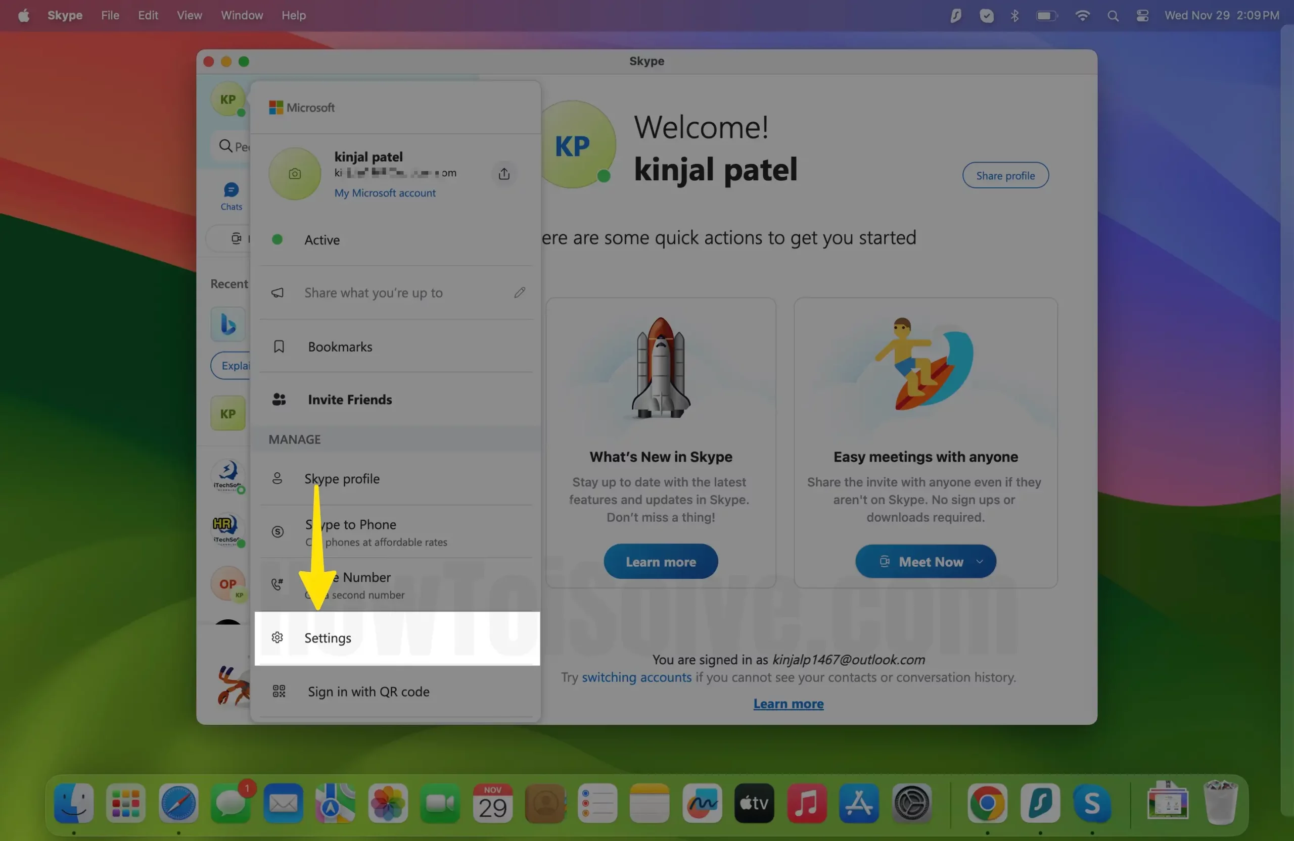 swipe down to Select Settings on Mac