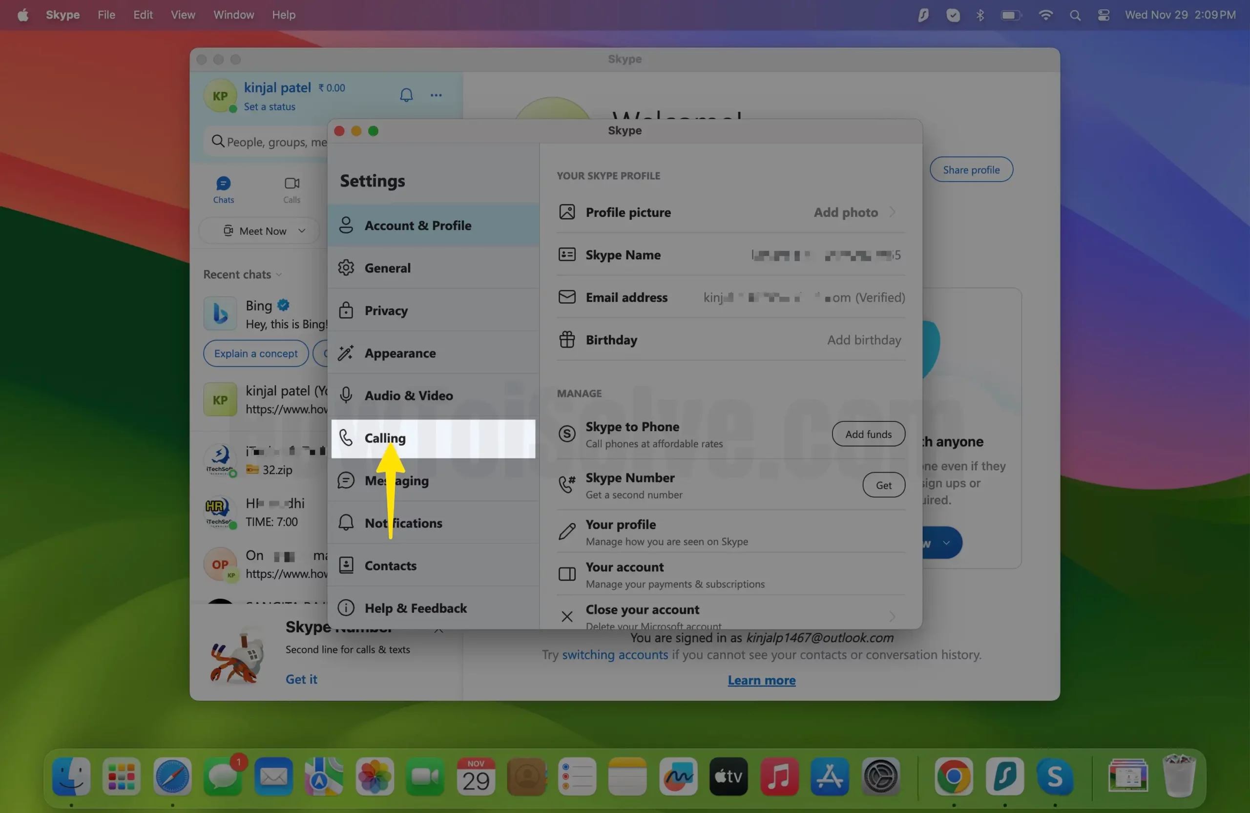 Choose Calling on Mac