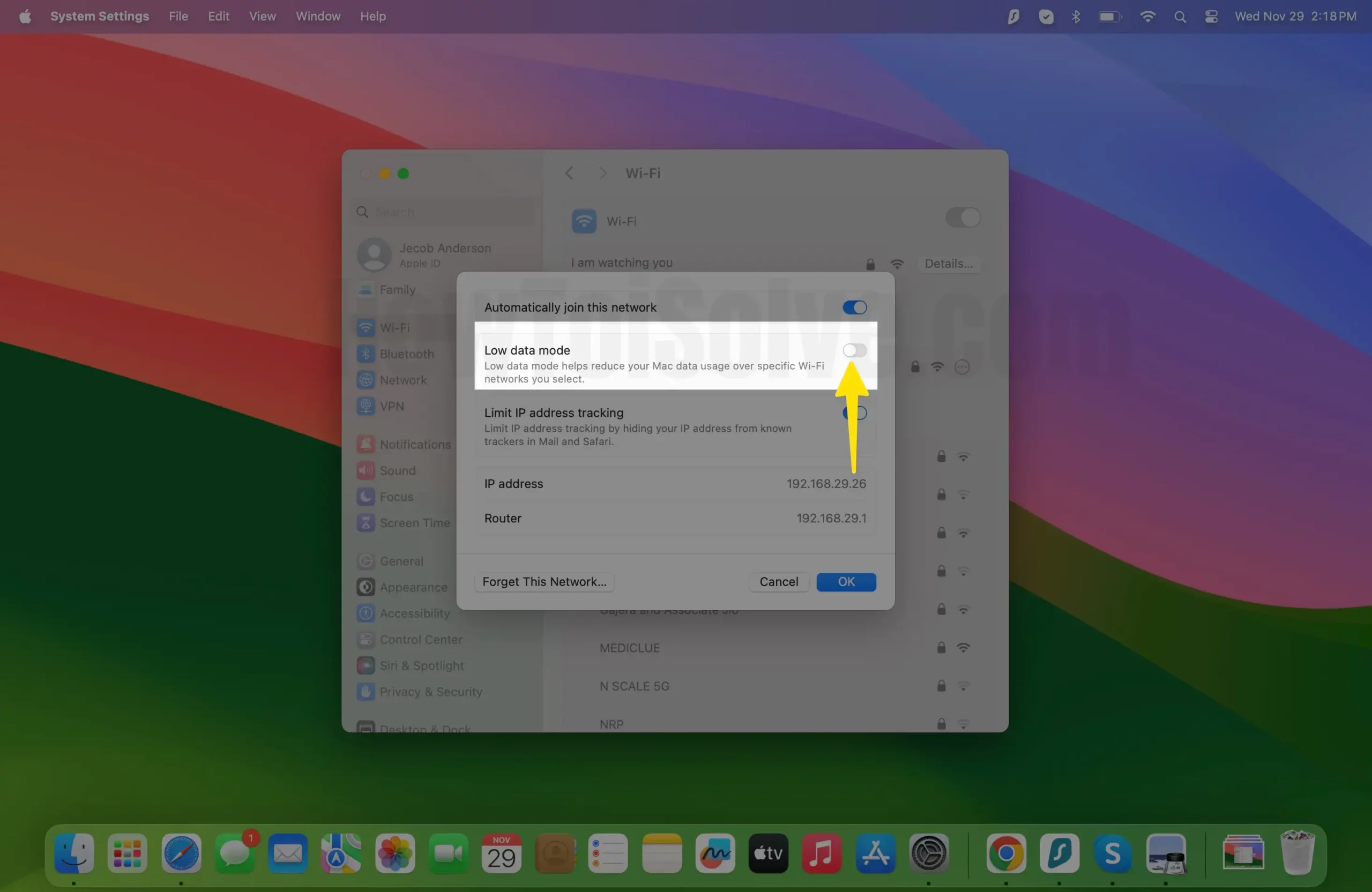 Disable Low Data Mode on Mac