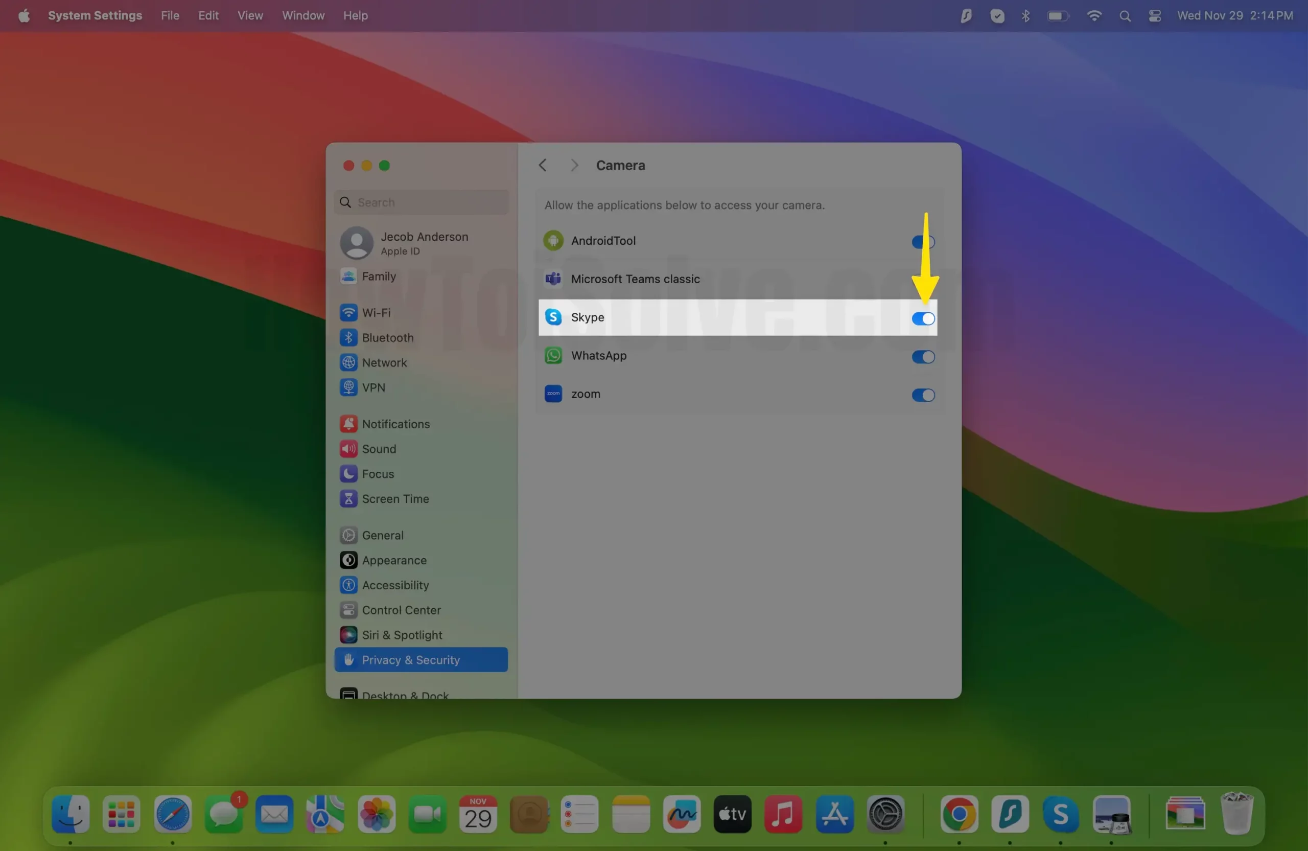 Skype give permission to Access Camera on Mac