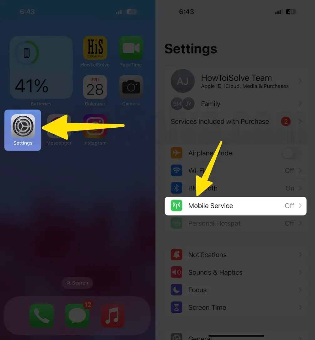 Launch settings choose mobile data on iphone