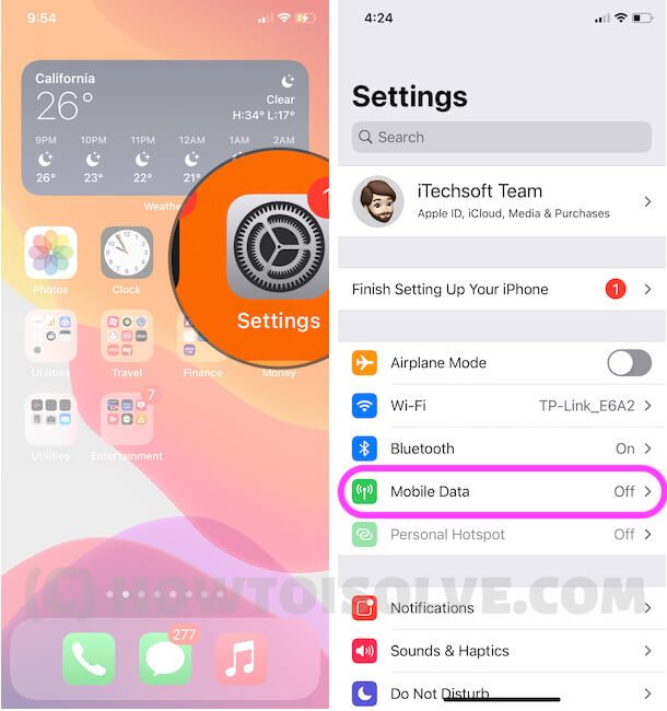 Mobile Data or Cellular Data Settings on iPhone