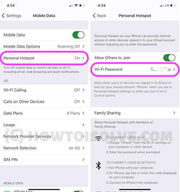 Personal Hotspot WiFi Password on iPhone