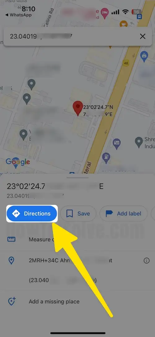 Start WhatsApp Location Direction on Google Maps iPhone