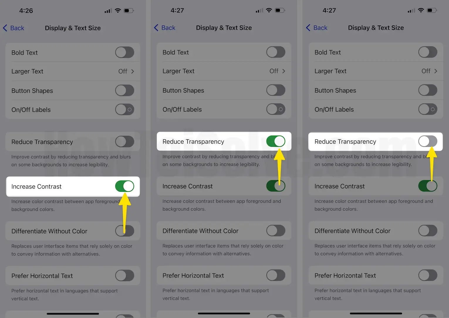 Enable increase contrast and toggle OFF reduce transparency on iphone