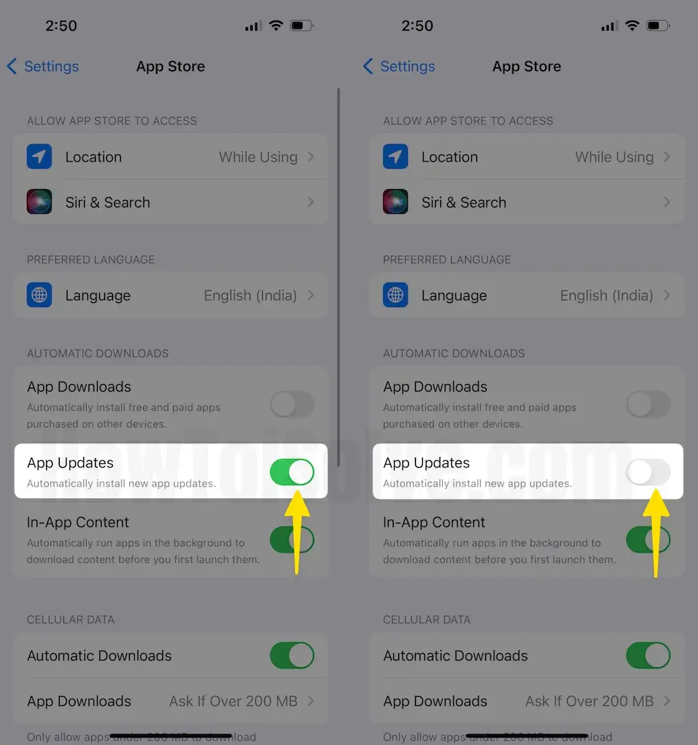 Turn off Automatic Update for Apps in App Store on iPhone