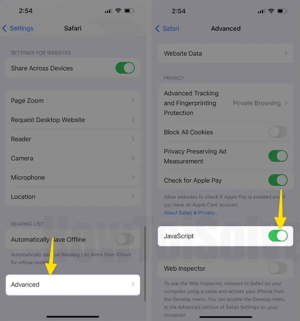 Enable Javascript for Safari app on iPhone