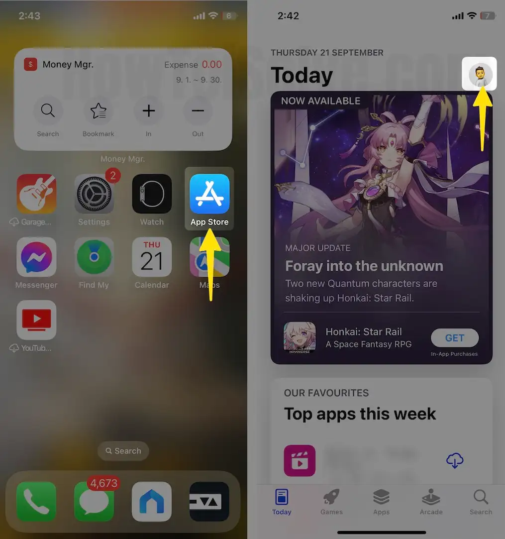 Go to App Store Profile Settings on iPhone
