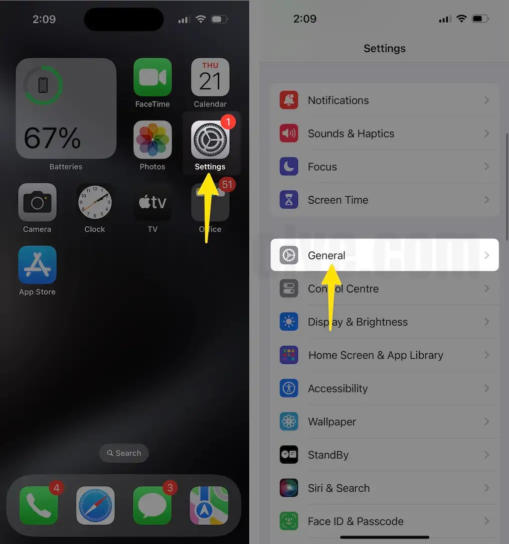 Open General Settings on iPhone