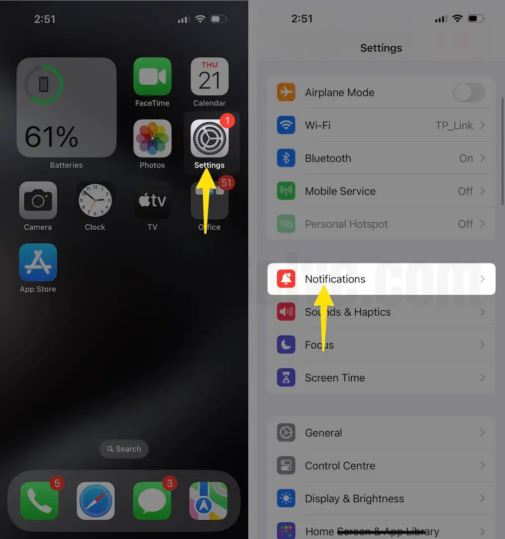 Open Notification settings on iPhone