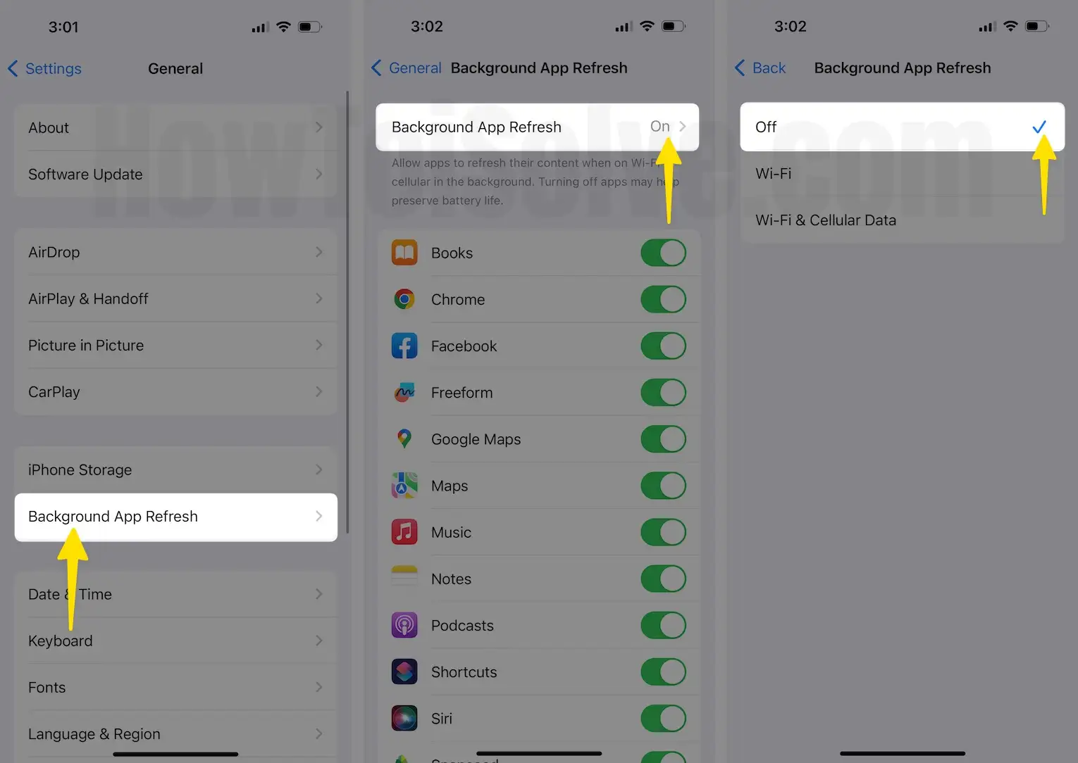 Turn off Background App Refresh on iPhone