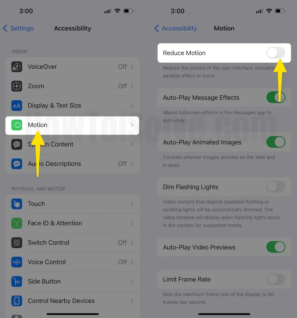 Turn off Reduce Motion on iPhone