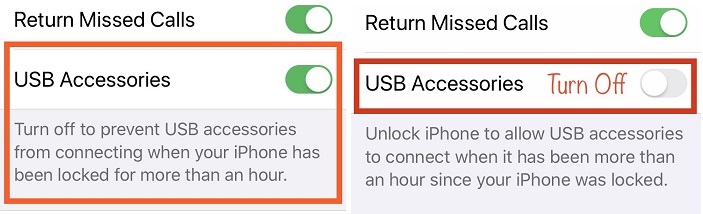Turn off USB Accessories on iPhone under Face ID or Touch ID