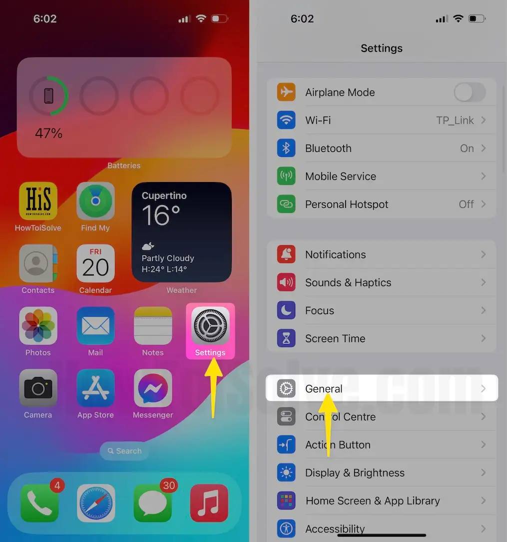 Open Settings Tap General On iPhone
