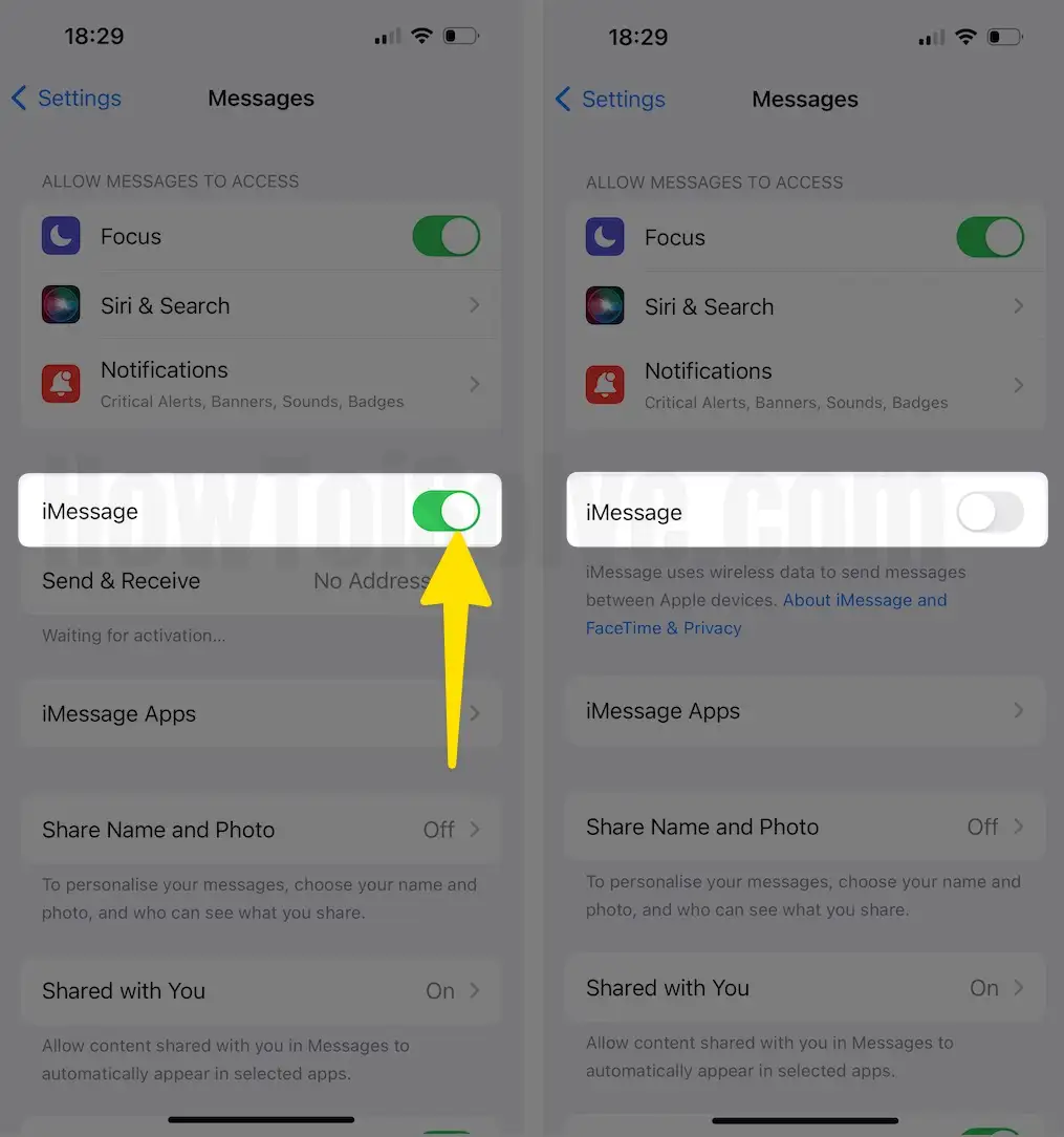 Turn off iMessages on iPhone