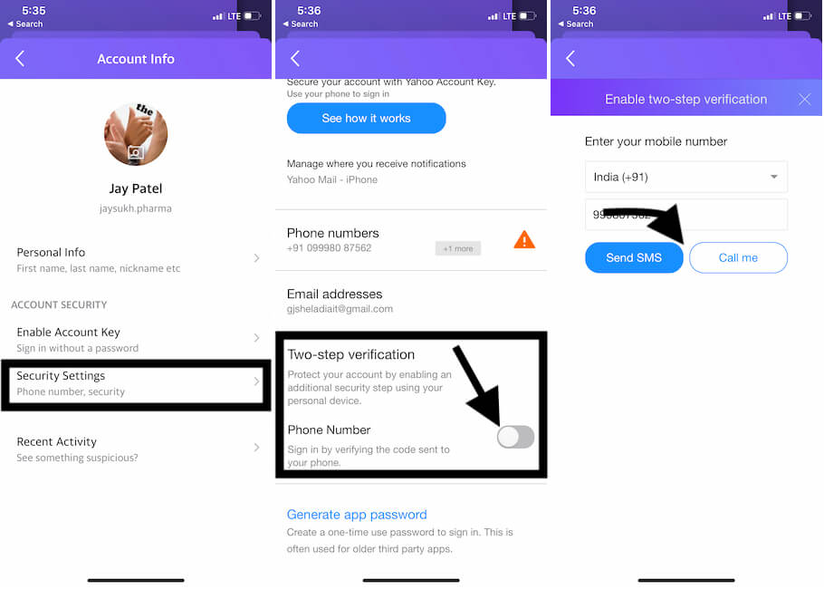 Aktivieren Sie die Zwei-Faktor-Überprüfung auf dem iPhone Yahoo Mail App