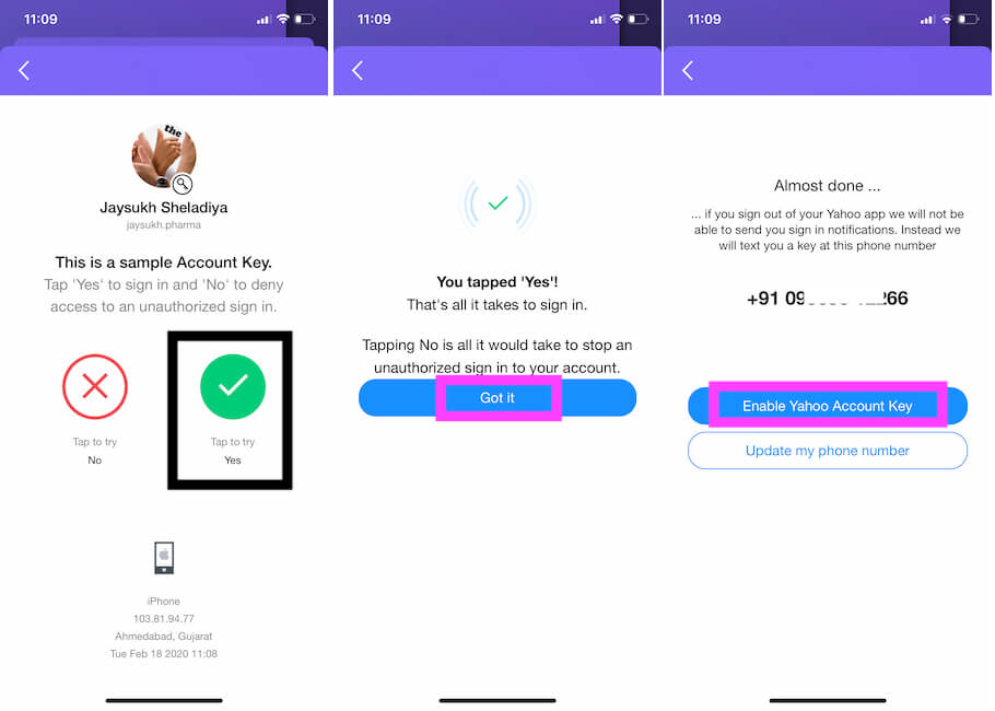 Yahoo-Kontoschlüssel in der iPhone-Mail-App aktivieren