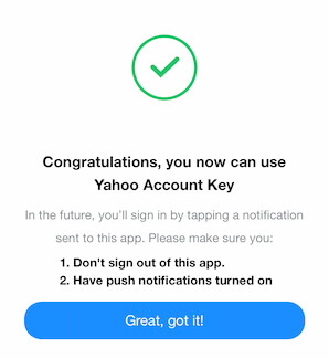 Einrichtung des Yahoo Mail-Kontoschlüssels deaktiviert
