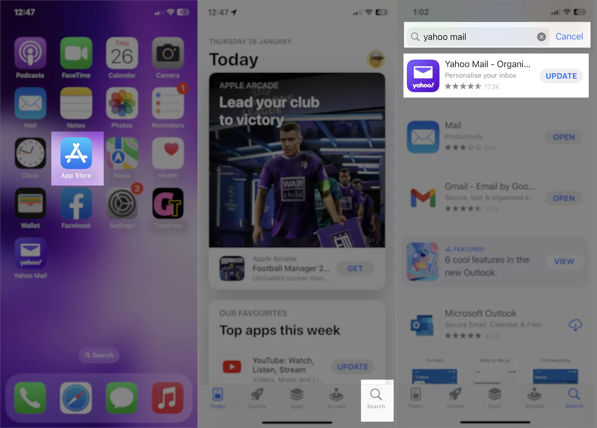 app-store-click-search-button-type-yahoo-mail-in-search-bar-and-click-on-update-button