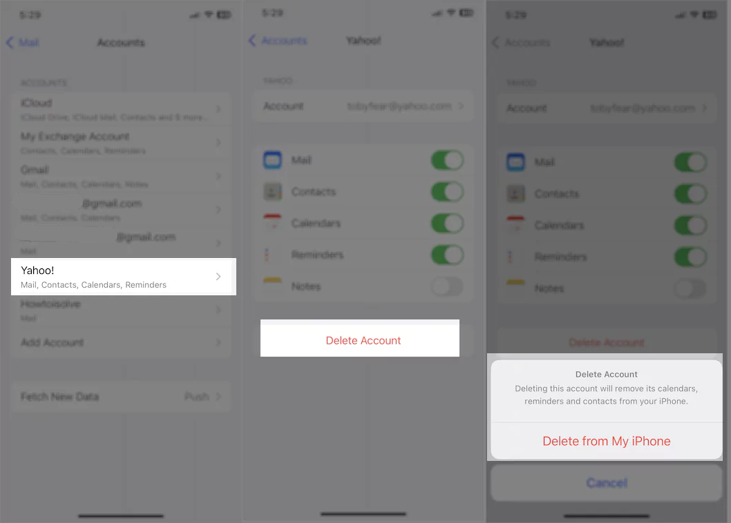 choose-yahoo-account-tap-delete-account-and-click-delete-from-my-iphone