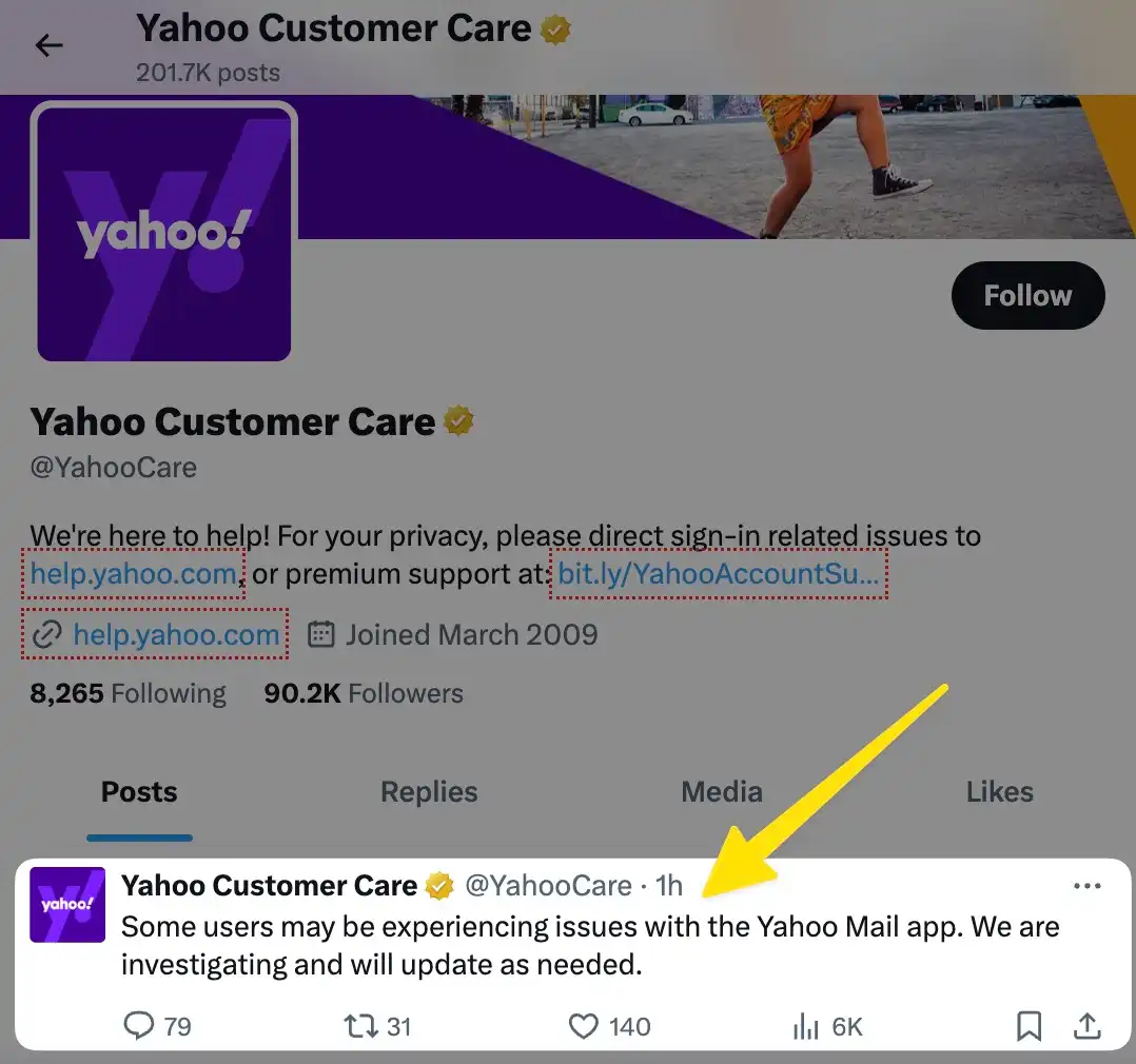 yahoo mail down