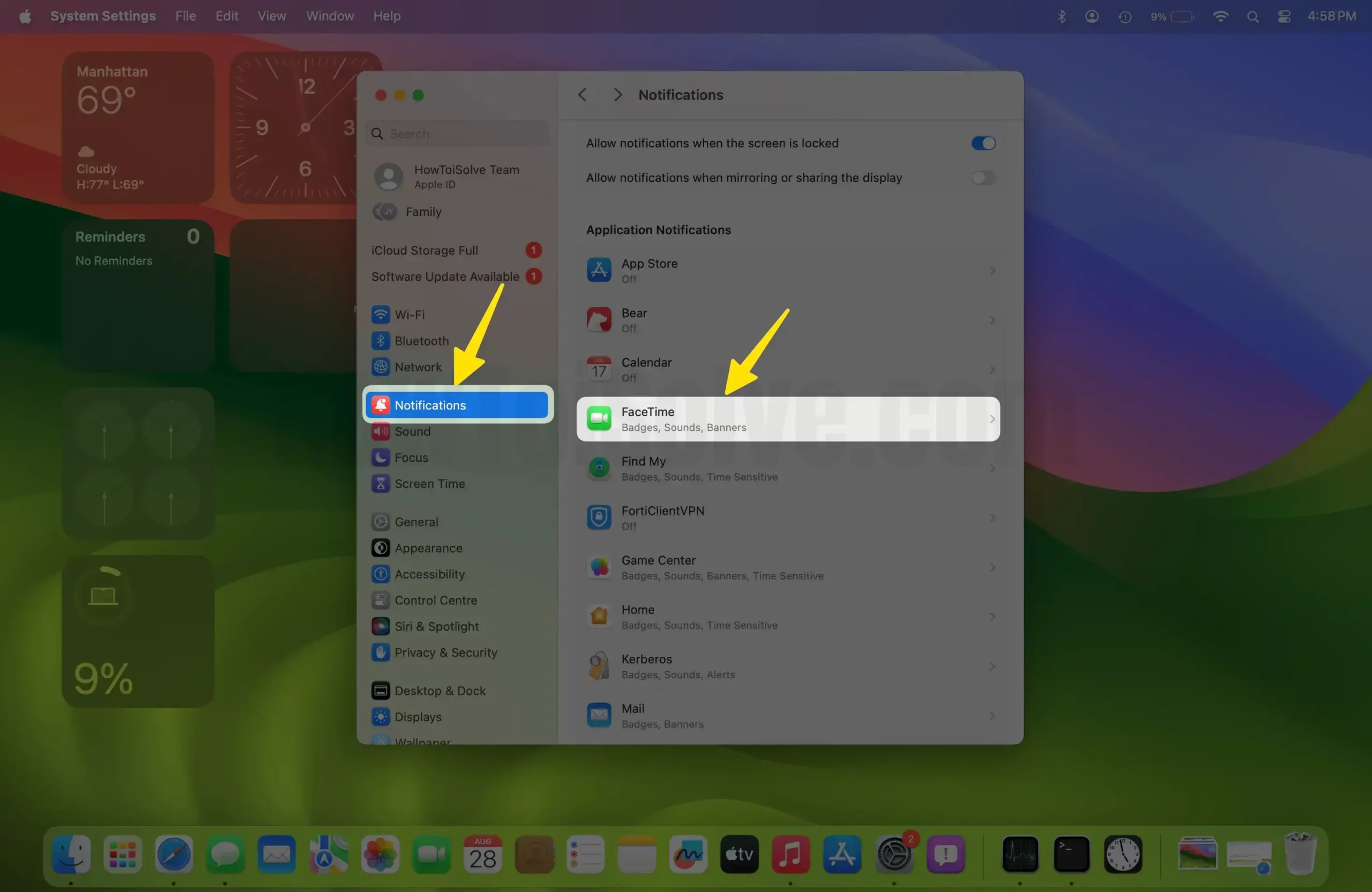FaceTime Notifications Settings on Mac