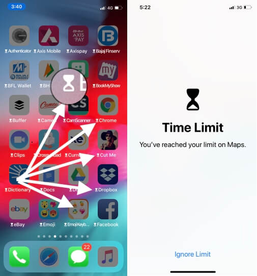 1 Sand Timer on App limit icon on home screen app on iPhone