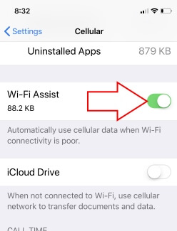 1 Включите WiFi Assist на iPhone, чтобы исправить проблемы с Wi-Fi