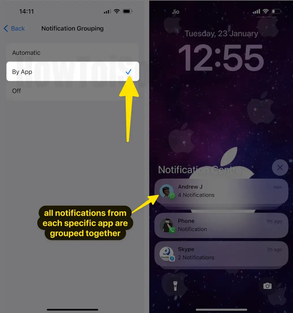 Check by app and all notifications from each specific app are grouped together on iPhone