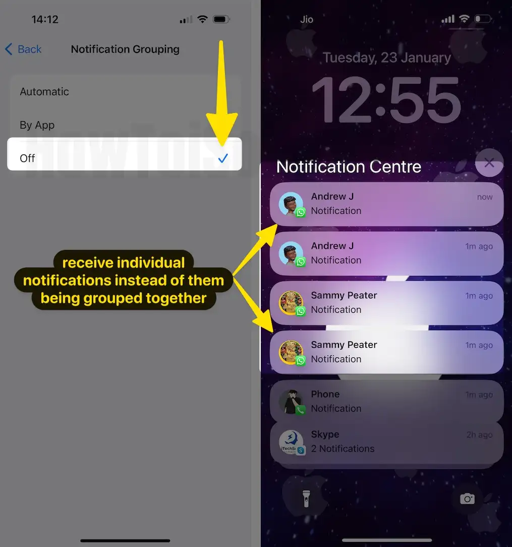 Check off and receive individual notifications instead of them being grouped together on iPhone