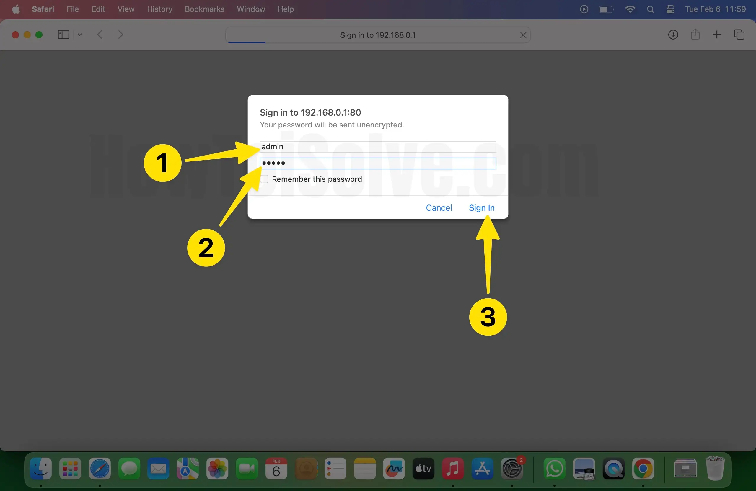 Enter admin name and password on mac