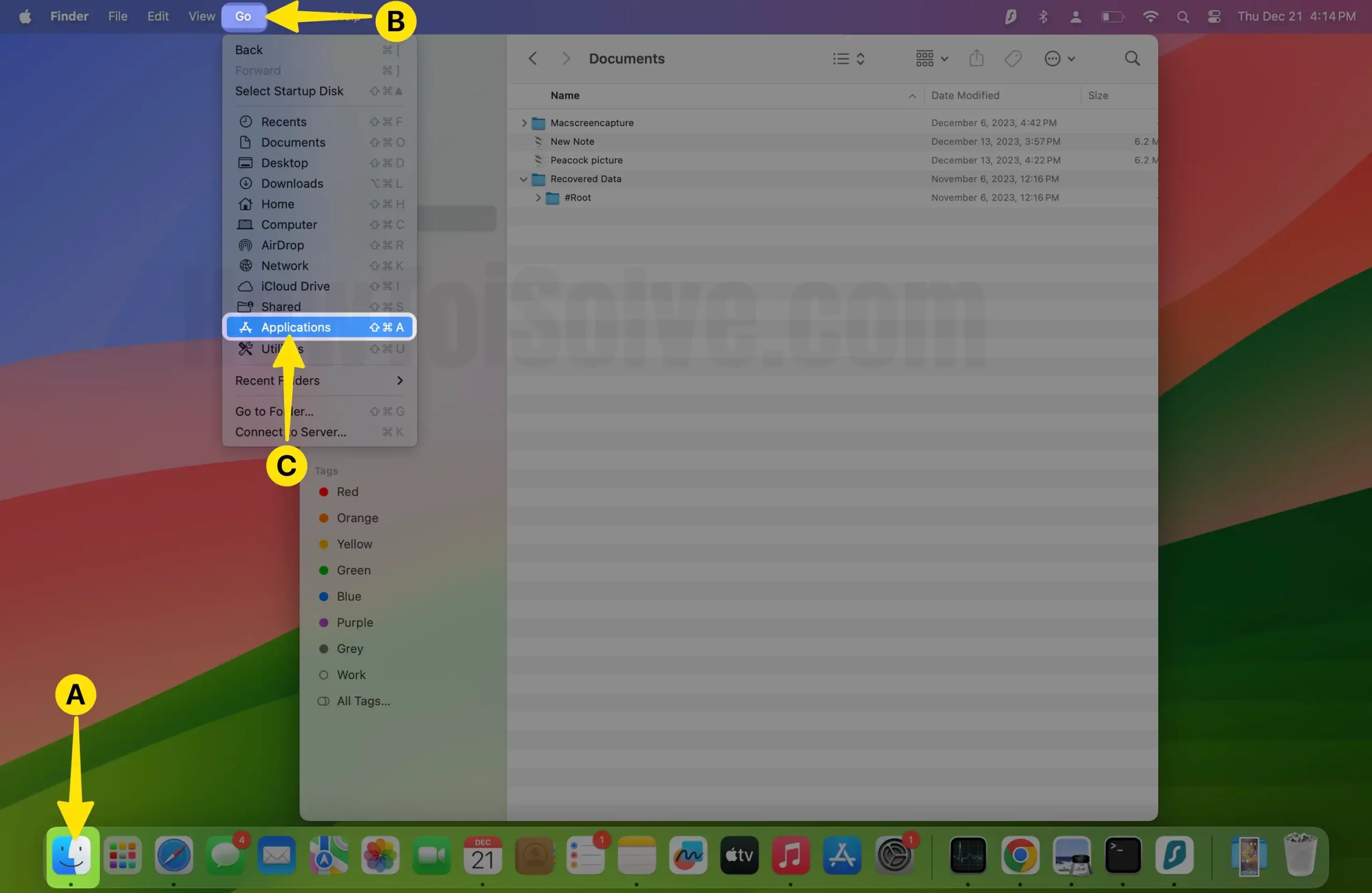 Open Finder Select Go From Mac Menu Tap on Application on Mac