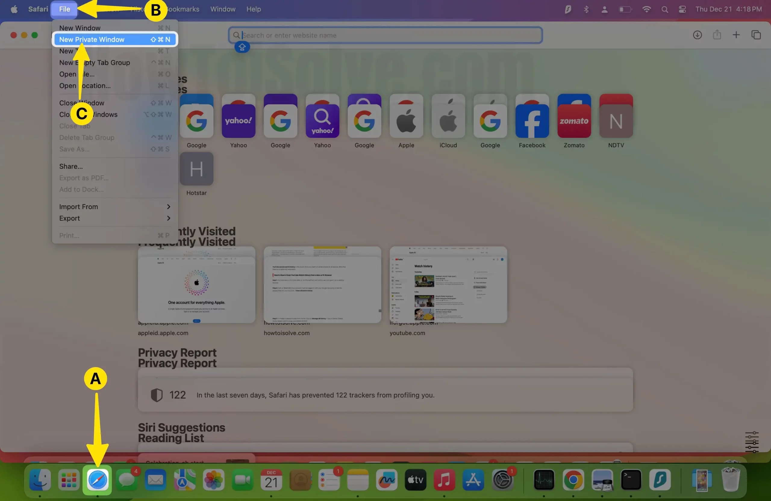 Open Safari Select File from Menubar Tap on New Private Window on Mac