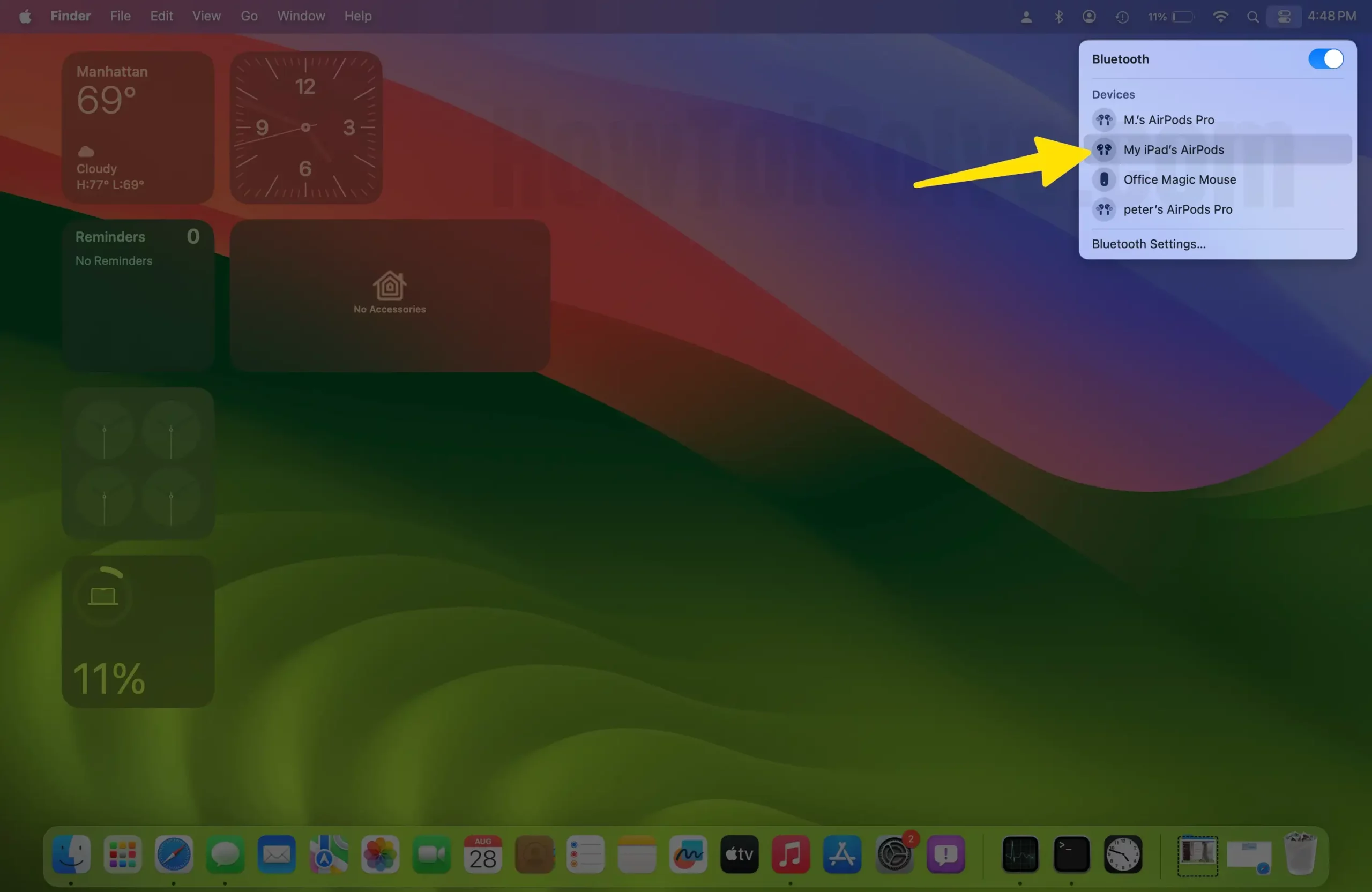 Connect AirPods to Mac from Control Center