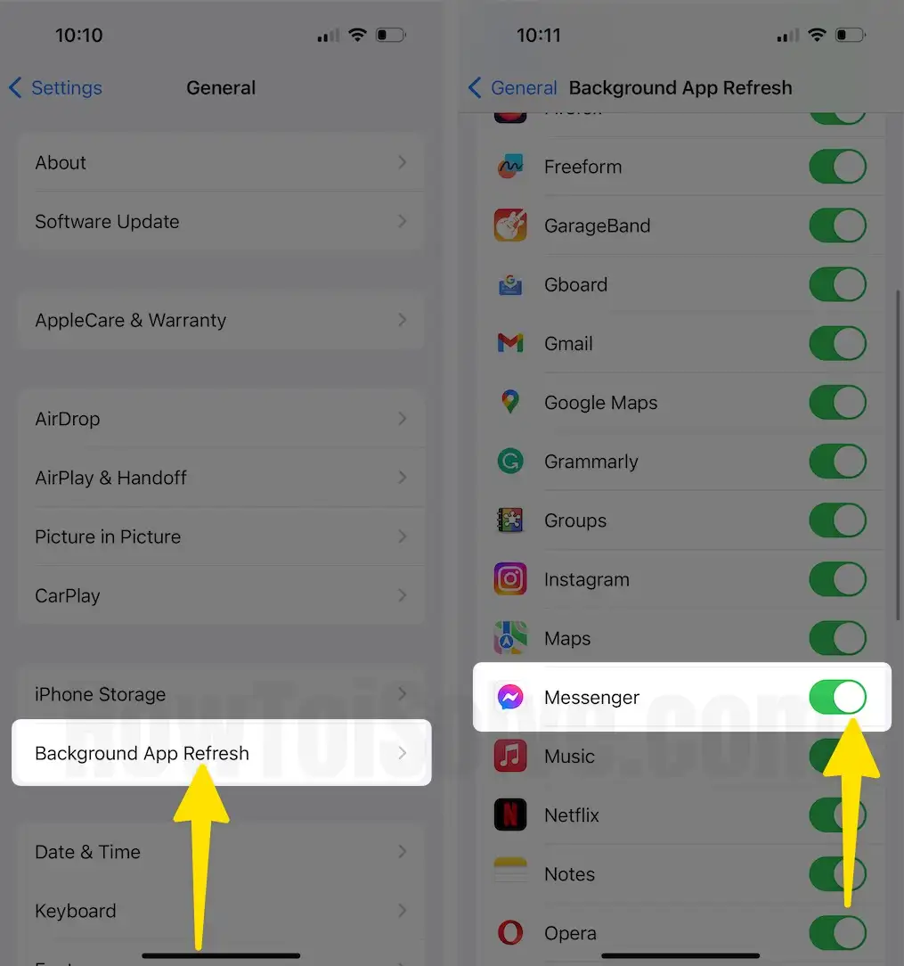 Click background app refresh turn on messenger on iPhone
