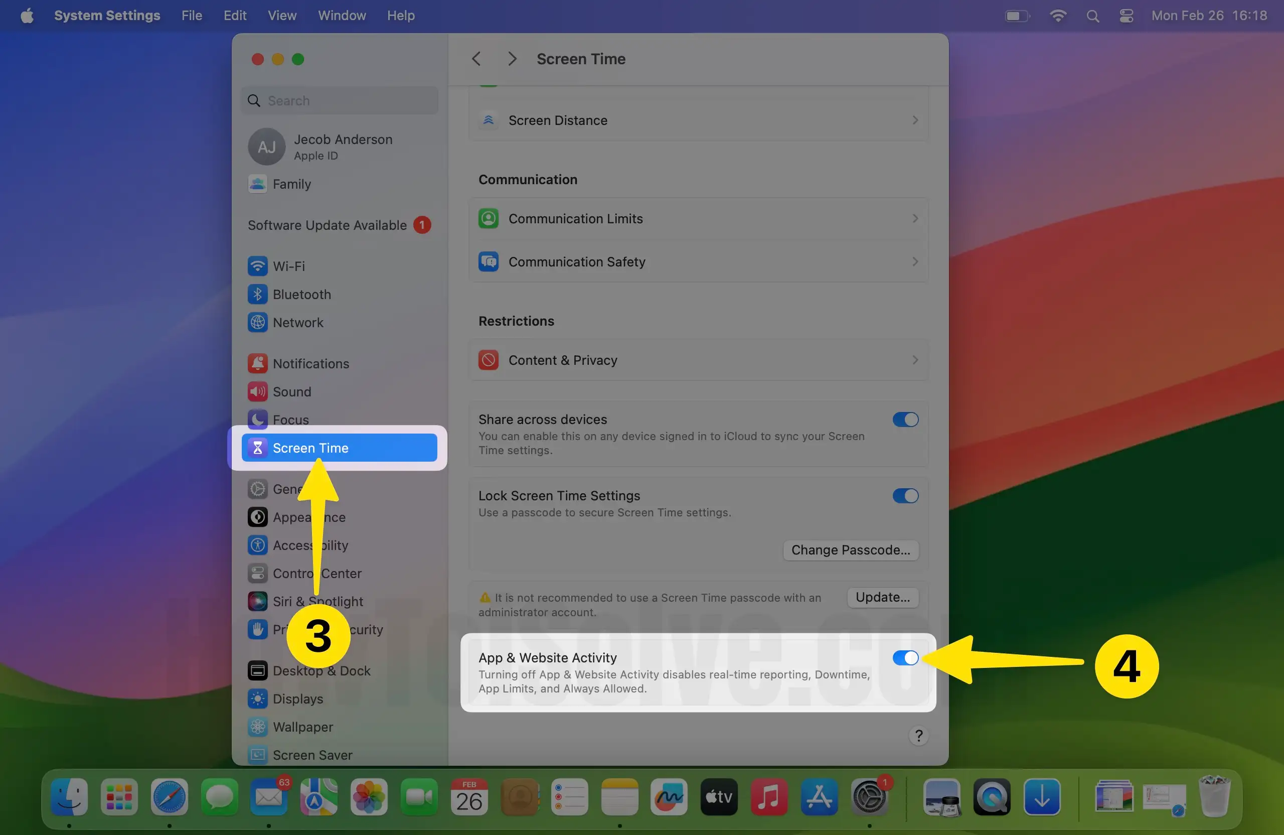 Click screen time turn on app & website activity on mac
