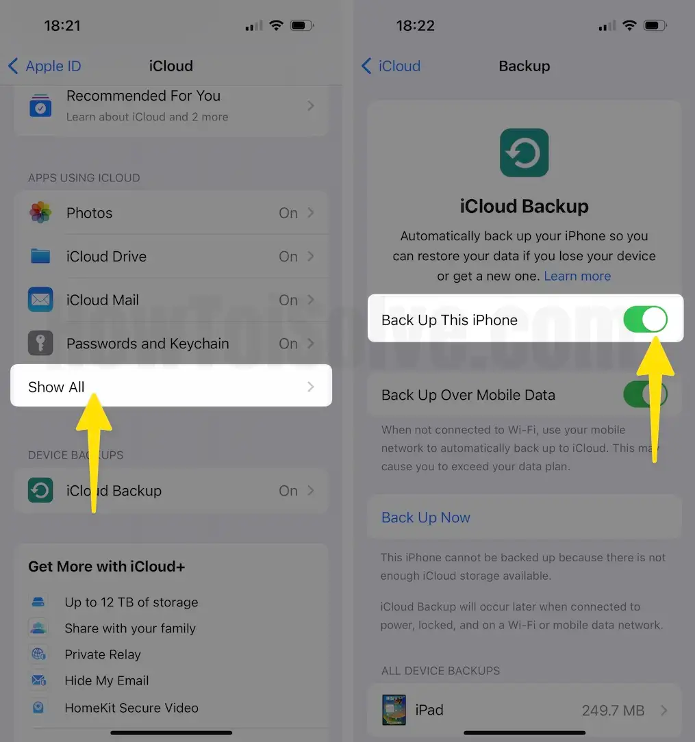 Click show all turn on backup this iPhone on iPhone