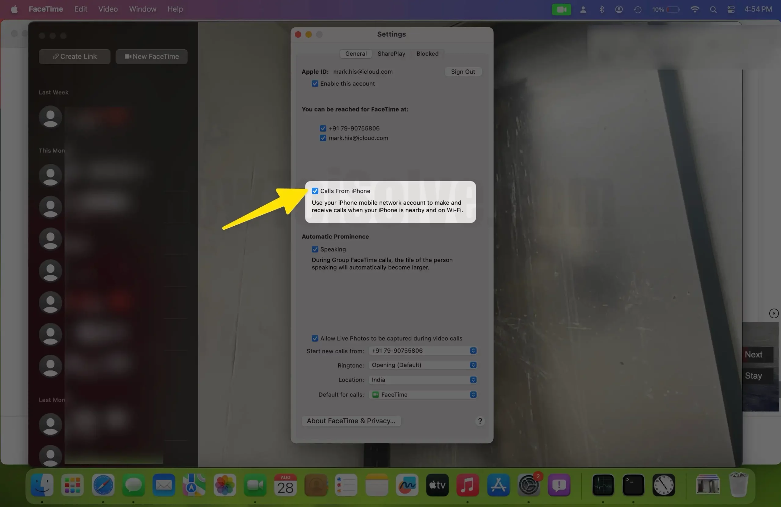 Enable calls from iPhone for FaceTime on mac
