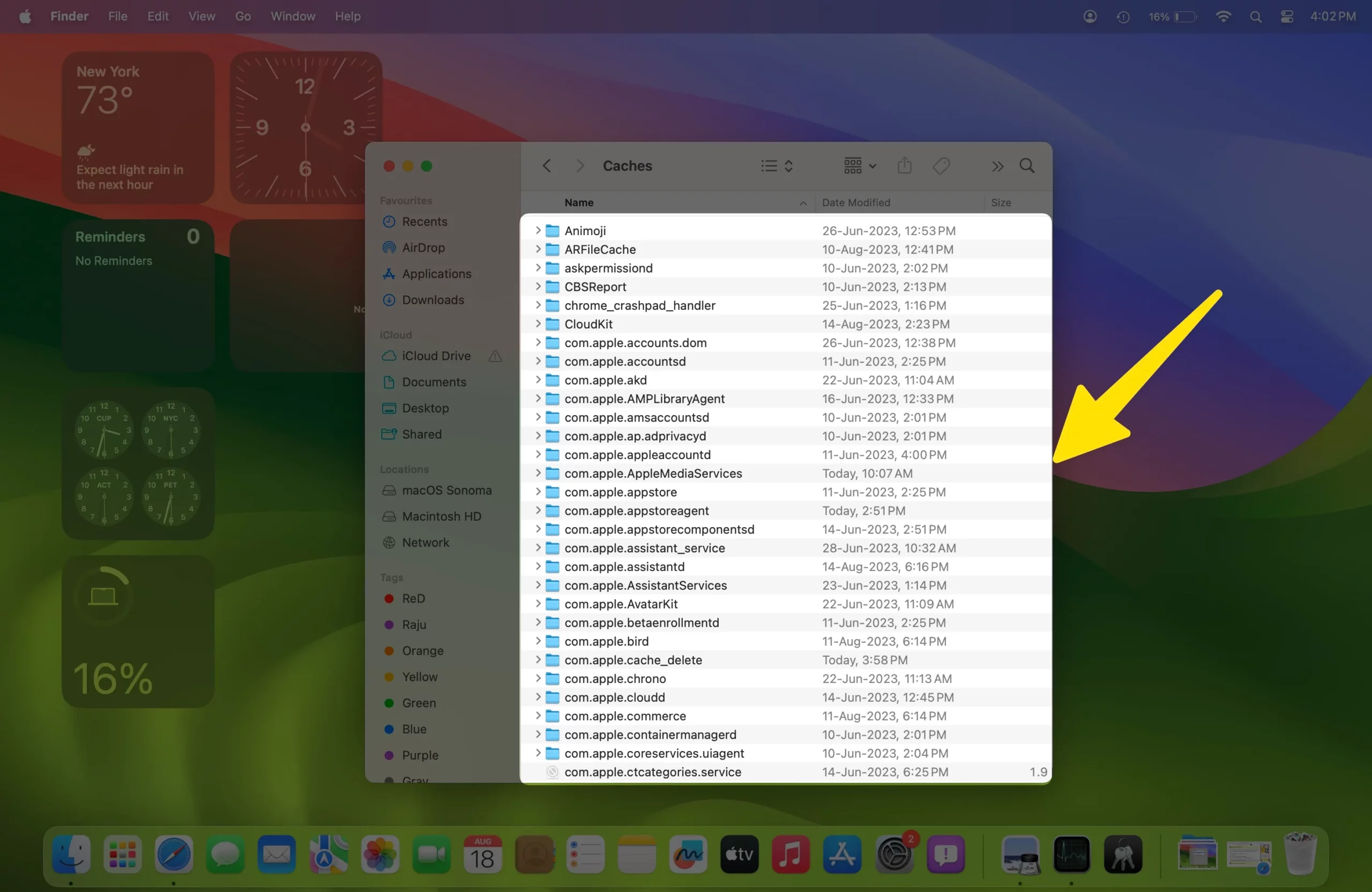 View all Caches folder on Mac