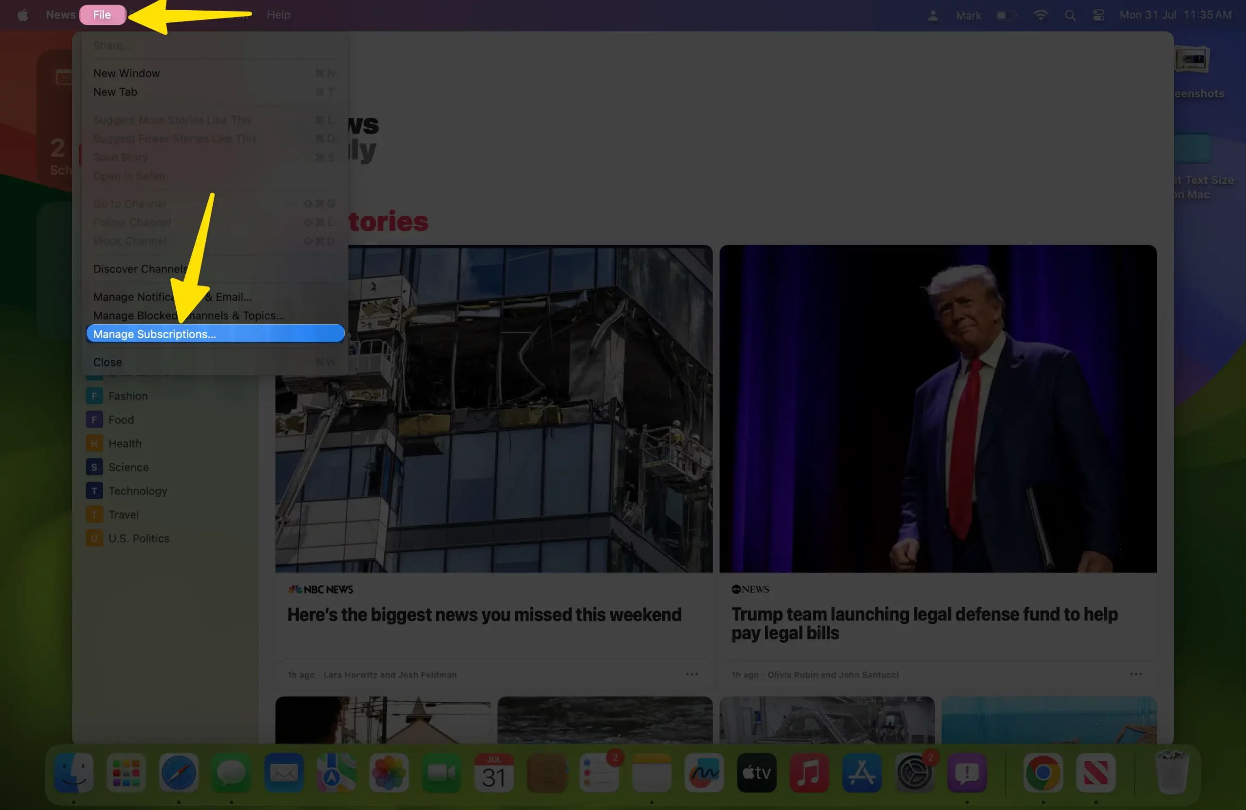 How to manage subscription Apple News App on Mac